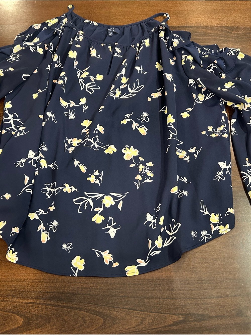 Kaari Blue Navy Floral Cold-Shoulder Blouse